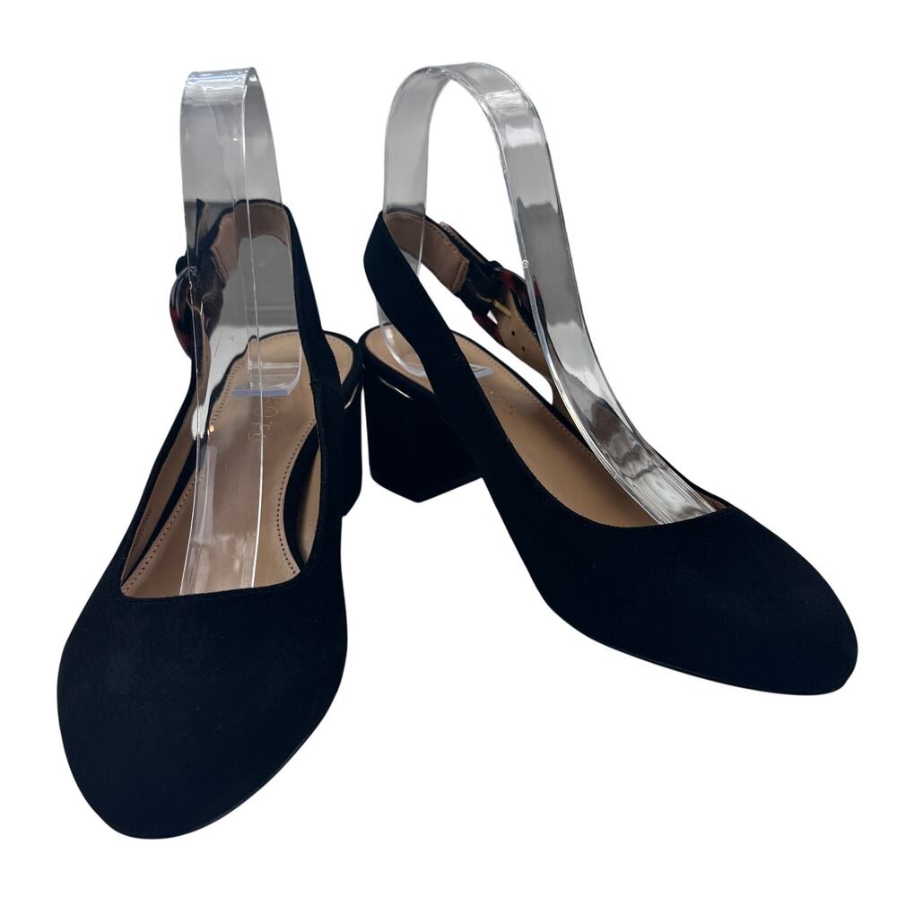 Talbots Black Soft Suede Round Toe Chic Slingback Heels Women's Size 6.5